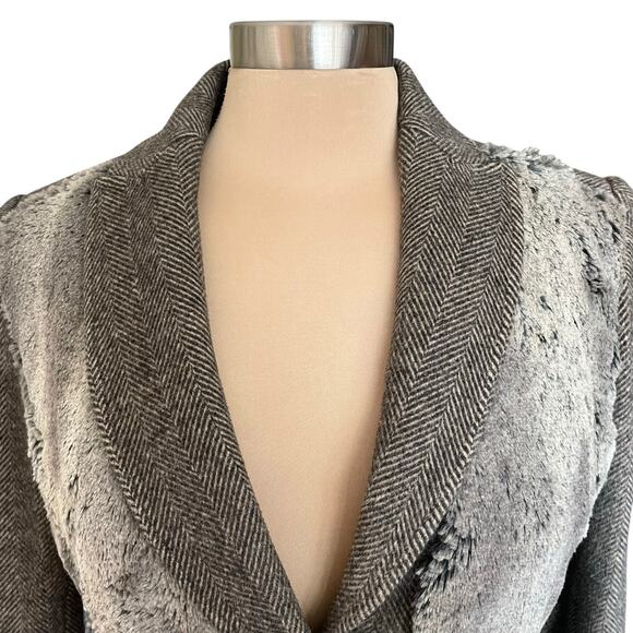 Rachel Roy Signature Wool Cashmere Herringbone Tweed Faux Fur Jacket Sz 4 - Picture 2 of 9